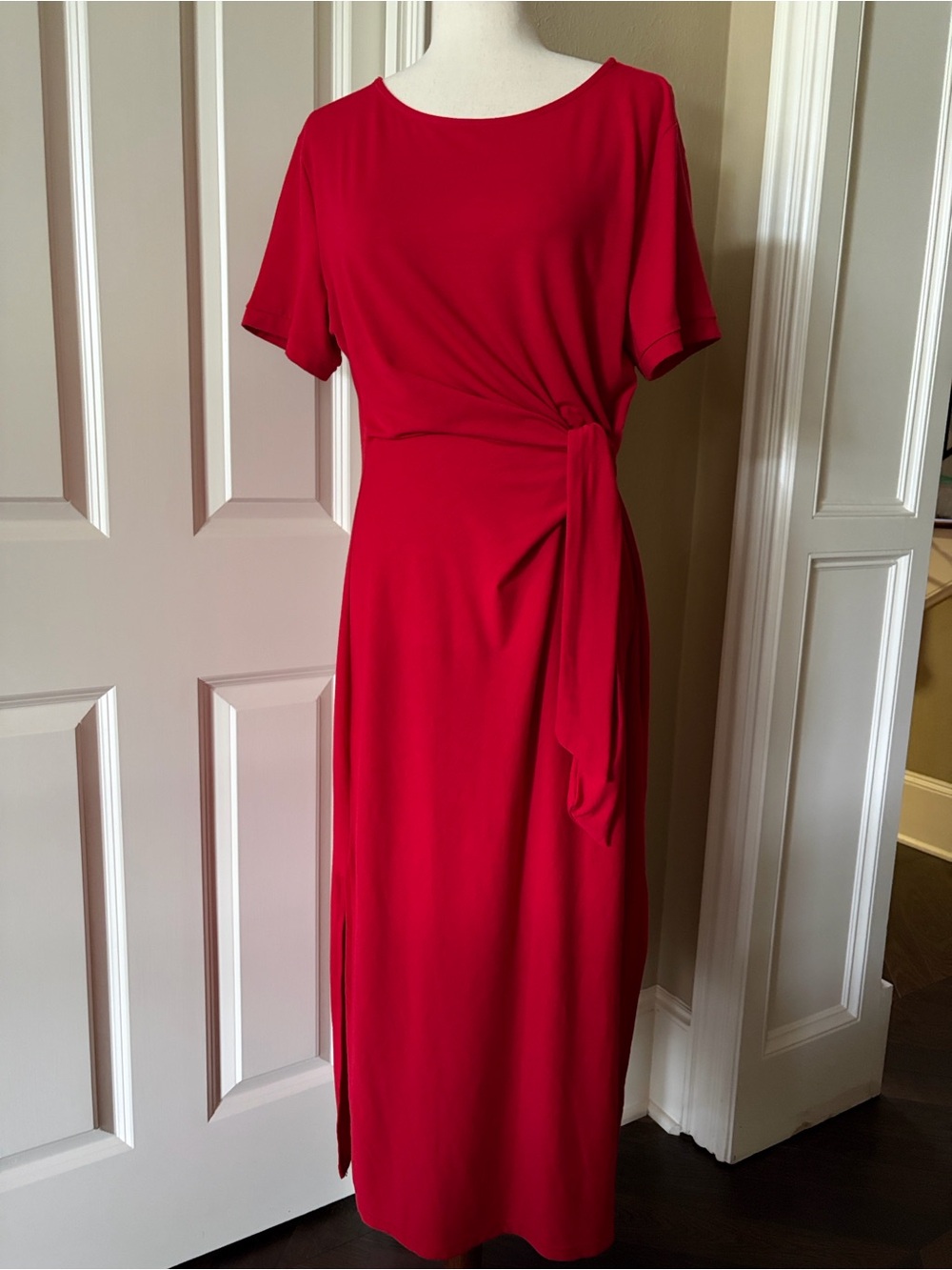 Lot of 2 Knot-Detail Midi Dress Bright Pink and Red L - Picture 3 of 11